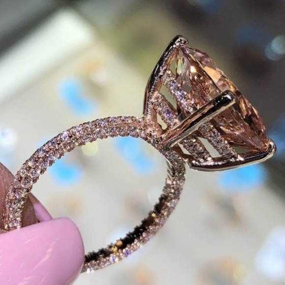 NEW 6CT 18K Rose Gold Huge Morganite Diamond Ring - Picture 4 of 4